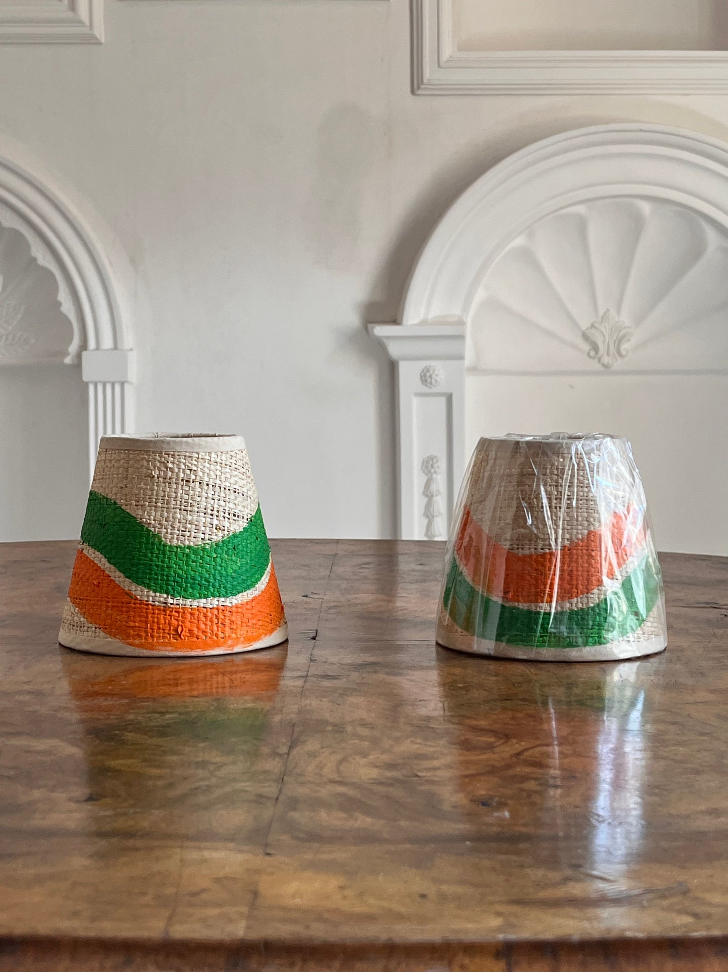 Hand Painted Raffia Double Wave Shade