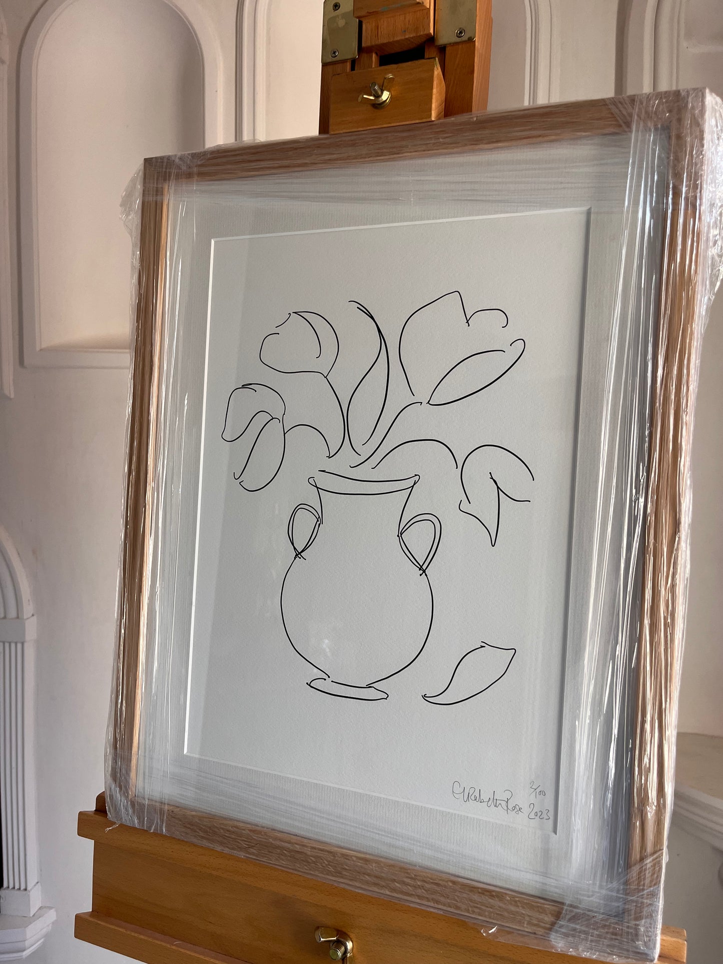 Tulip with Fallen Petal Oak Framed Glicée Print