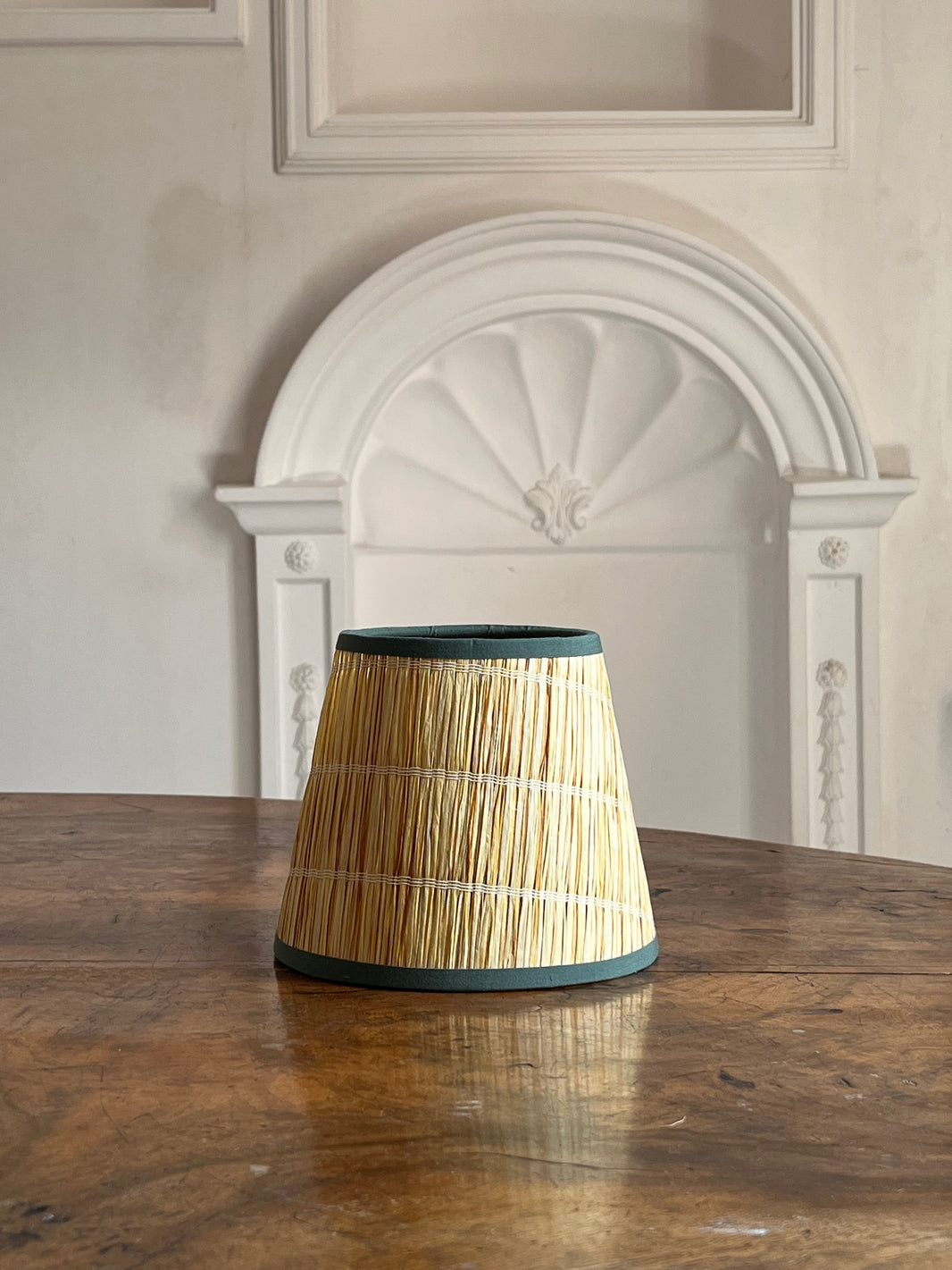 Plain Raffia Shade with Dark Green Tape